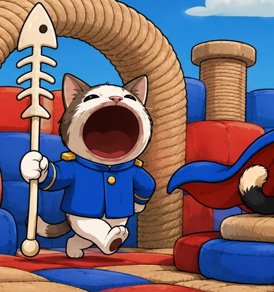 POPCAT the Royal Herald, mid-announcement, holding a fish-bone scepter